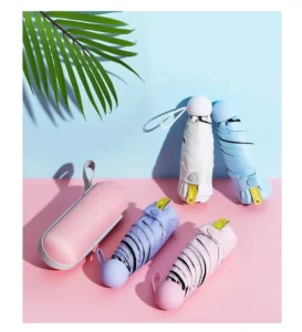 Compact Customised Gift Sun UV Protect Small Mini Pocket Umbrella Woman 5 Folding Travel Mini Umbrella with Waterproof Case