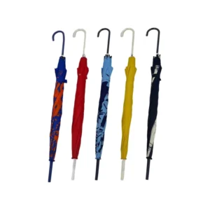 Compact Digital Print Fiberglass Windproof J Shape Leather Handle Rain Umbrella