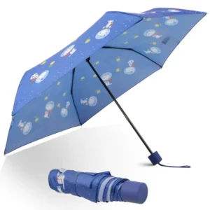 Compact Flat Windproof Travel Umbrella Slim Portable Three-Fold Design Six Durable Ribs