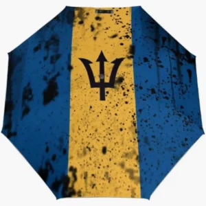 Compact Folding Barbados National Flag Print Fully Automatic Rainproof Sunproof Umbrella