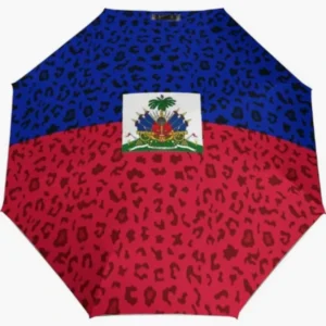Compact Haiti National Flag Emblem Rainproof Sun-Proof Fully Automatic Umbrella