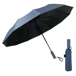 Compact Portable 3-Fold Travel Umbrella with Rubber Handle, Fully Automatic