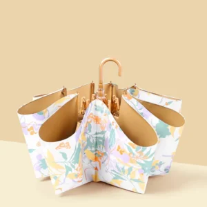 Compact Three-Folding French-Style Curved Manual Women’s Travel Umbrella Dual-Use Sun and Rain UV Protection Nano Water-Repellent