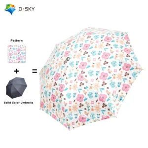Compact Travel Automatic Folding Umbrella Lightweight Windproof Colorful Flower Pattern