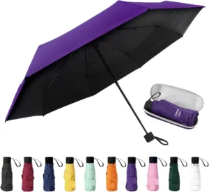 Compact Travel Manual Purple 5 Fold Umbrella, UV Protection, 19 Inches, Lightweight Folding Design Portable Mini Size with Box