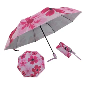 Compact Travel Outdoor Digital Print Silver UV-Coated Acrylic Handle Waterproof Metal Frame 3-Fold Umbrella