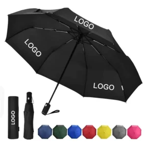 Compact Windproof Portable 3-Fold Automatic UV Umbrella with Custom Logo for Rain