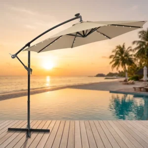Contemporary 10ft Solar LED Offset Hanging Market Outdoor Garden Patio Umbrella