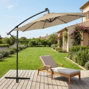 Contemporary 10ft Solar LED Offset Hanging Market Patio Umbrella