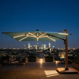 Contemporary Modern Waterproof Outdoor Cantilever Aluminum Umbrella with Wood Grain Finish and Rotating Base for Patio Use