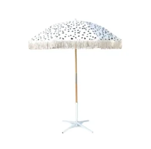 Contemporary Style Wooden Pole 180g Polyester Sunproof Waterproof Beach Umbrella White Steel Metal Ribs 1.2m Radii