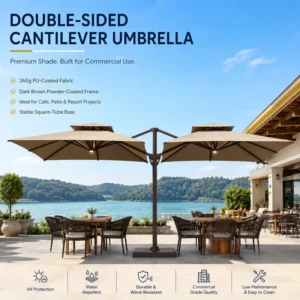 Contract Grade Double Cantilever Waterproof Patio Umbrella FLD7015 Aluminum Pole PU Fabric Modern Design for Hotel Outdoor