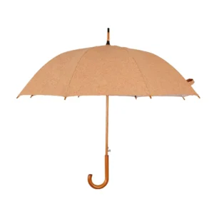 Cork Fabric Automatic Umbrella with Wooden Handle