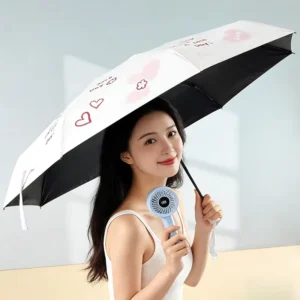 Corporate Annual Gala Wedding Business Gift High Quality Minimalist Style UPF50+ Sun Umbrella Charging Mini Fan