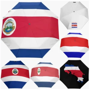 Costa Rica National Flag Emblem Pattern Print Fully Automatic Folding Umbrella Rainproof Sunproof Umbrella
