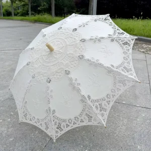 Craft Lace Umbrella Princess Cotton Fabric Crochet Embroidery Dance Wedding Decoration Sunshade Umbrella White Lace Umbrella