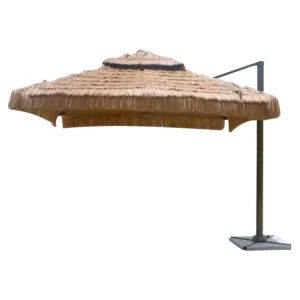 Crank Open 8.2-Foot Beach Umbrella, Tiki Thatched Hula Straw Parasol, Natural Retro Style