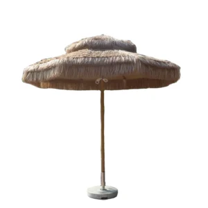 Crank Open System 8.2 Feet Beach Umbrella Tiki Thatched Hula Straw Parasol Natural Retro Style
