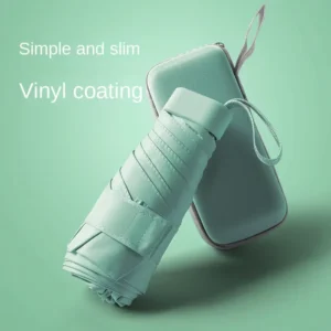 Creative Black Rubber Mini Capsule Flat 60% Folding Dual Use Sunscreen & Rain Umbrella for Women