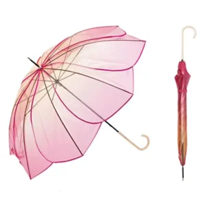 Creative Gradient Clear Lotus Umbrella Curve Handle Straight Transparent Flower Petal Umbrella for Rain