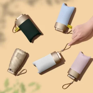 Creative Modern 14cm Gold Flat Umbrella Mini Rubber Six-Fold Sunshade UV Protection Travel Bag Included for Adults