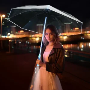 Creative New Transparent clear Pvc Umbrella with Led Lights Stick Umbrellas with Torch