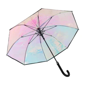 Creative Transparent Dome Rainbow Laser Umbrella 23 Inch EVA Handle New Design Auto Open Fiberglass Ribs 8K Rainproof Umbrella