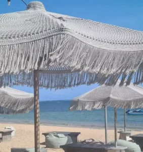 Factory Boho Tassel Beach Pavilion Aluminum Double-Top Windproof Fringe Shade Umbrella, Outdoor Canopy