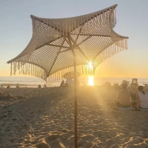 Crochet Patio Wooden Umbrella Handmade Cotton Tassel Macrame Beach Umbrella Fringe