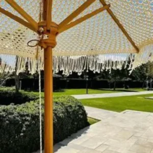 Crochet Patio and Beach Umbrella, 2/2.5m Size, Handmade Tassels and Macrame Ropes, Bohemian Style
