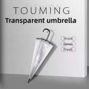 Curved Handle Straight Rod Transparent Rain Umbrella Japanese Style Automatic PVC Steel Rubber for Adults