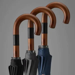 Curved Hook Wooden J Handle Golf Umbrella Windproof UV Protection Classic Stick Wedding Cane Umbrella Custom With Logo