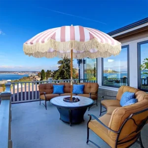 Custom 1.8m Outdoor Parasol 200g Polyester Fabric Cotton Tassel Sun Beach Umbrella Manual Control Travel Fringe Umbrella
