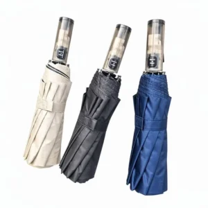 Custom 10-Rib Safety Automatic Folding Umbrella Windproof UV Protection Black Coating Sun & Rain Umbrella for Promotion
