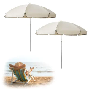 Custom 10ft Beige Outdoor Beach Umbrella UV Protection Adjustable Tilt Patio Parasol for Promotional Advertising