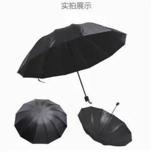 Custom 12K Foldable 3-Fold Portable Rain and Sun Umbrella, Travel Windproof Plastic Straight Umbrella, OEM