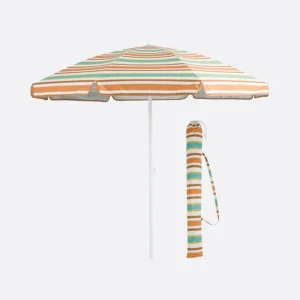 Custom 180cm Vintage Orange Striped Windproof Beach Parasol for Sand