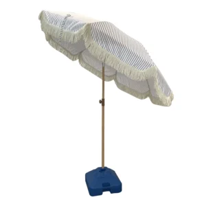 Custom 180g Polyester Blue and White Stripe Beach Umbrella Parasol Beach Umbrella with Wood Coating