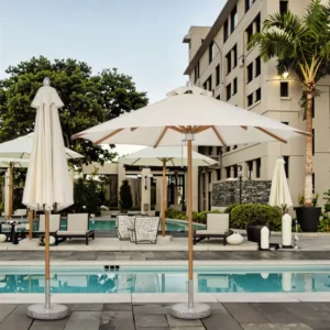 Custom 2.2M 2.5M 2.7M 3M Wooden Center Pole Outdoor Patio Garden Umbrella Waterproof Furniture Bistro Umbrella Luxury