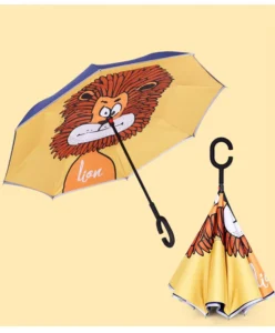 Custom 21inch 8ribs Kids Umbrellas Cartoon Printing Straight Double Layer Wind Proof Manual All in 1 Inverted Umbrella