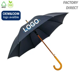 Custom 23 Inch J-Shape Wooden Handle Straight Umbrella Logo Print