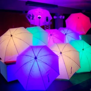 Custom 23 Inches Straight Umbrella 7 Colorful LED Lights UV Protection Coastal Design Wedding Promotional Gift 190T