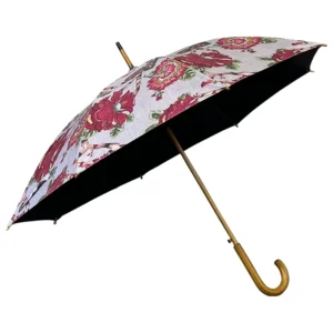 Custom 23inch Elegant Flower Digital Printed High Quality Wooden Straight Umbrella
