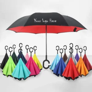Custom 24 Inch Manual Double-Layer Reversible Windproof Folding Inverted Umbrella with C Handle