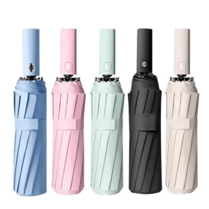Custom 24 Ribs Pongee Foldable Travel Umbrella UV Protection Windproof Business Automatic Folding
