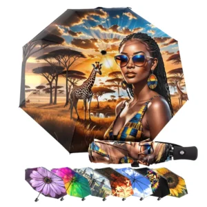 Custom 3 Fold Fully Automatic Windproof Logo Umbrella with Straight Handle Business Gifts Promotion