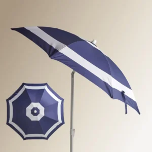 Custom 6ft Heavy Duty Portable Windproof UPF 50+ Striped Beach Umbrella with Logo, Sand Screw, and Tilt