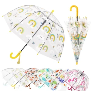 Custom Animal Unicorn Printing Cartoon POE Small Transparent Clear Children Kids Umbrella