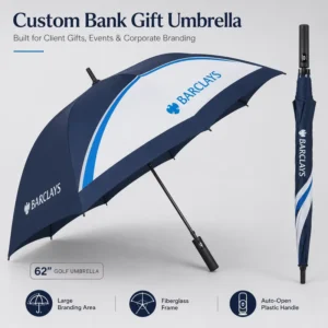 Custom Auto-Open 190T Waterproof Pongee Fiberglass-Frame Large-Canopy Golf Umbrella