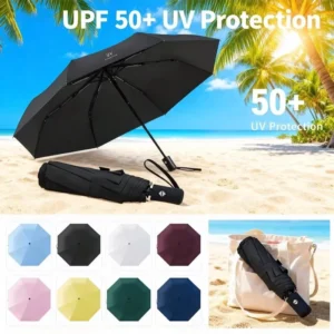 Custom Automatic Folding Umbrella Windproof UV-Protective Portable Compact, Multi-Color